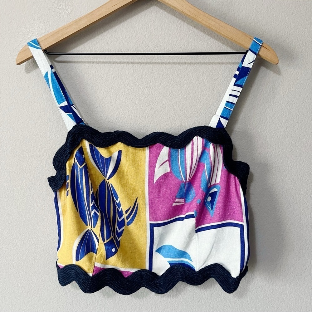 Anthropologie Celandine Scallop Square-Neck Crop Tank Top Navy Nautical Small - Picture 3 of 12